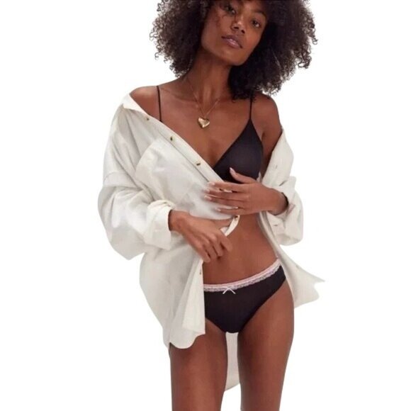 Free People So Sweet Lace Bikini Panties Underwear Black High-Waist Medium - Picture 2 of 6